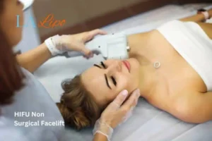 Woman having Hi-Fu to reduce wrinkles Portsmouth.