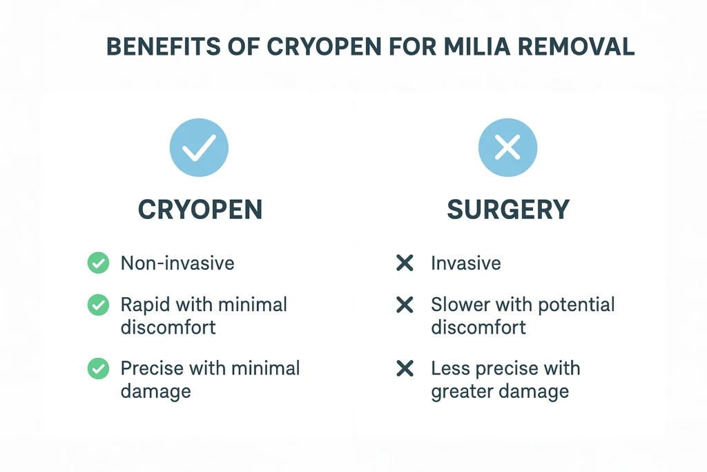 Benefits of cryopen for milia removal Portsmouth compared to surgical treatments.