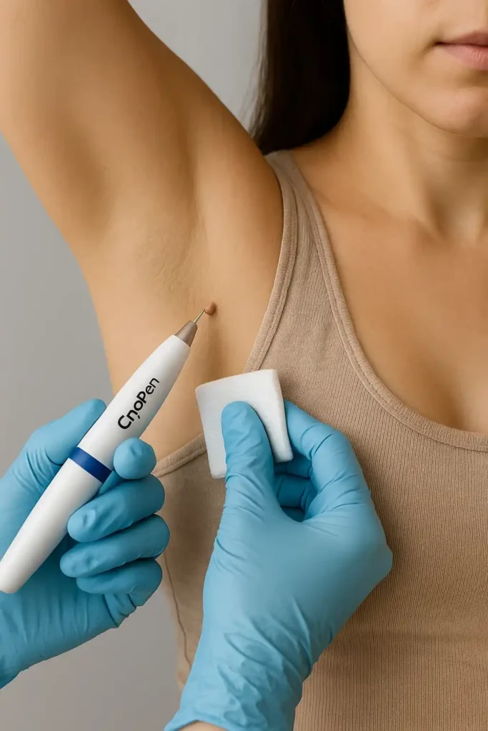 woman having cryopen to remove underarm skin tags Portsmouth